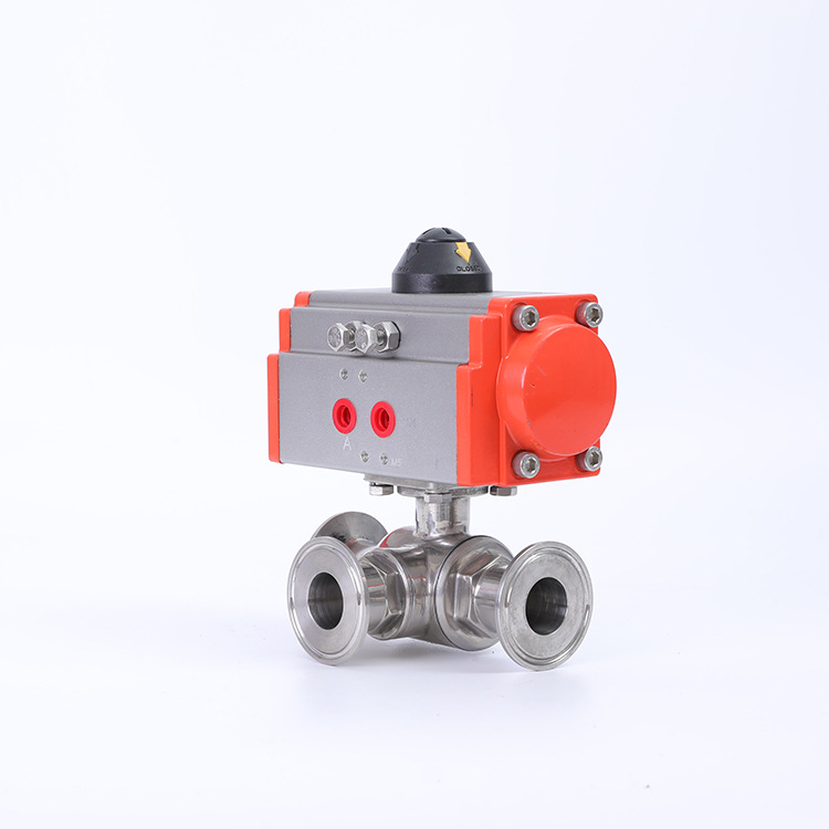 不锈钢气动三通快装球阀,卫生级块装三通球阀,阀门双作用卡盘式换向球阀