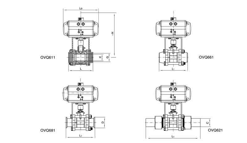 Q611F气动三片式球阀图纸