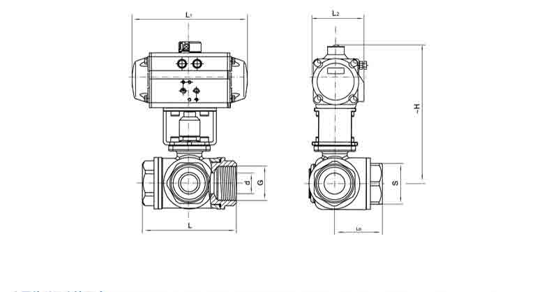 Q614F/Q615F气动三通内螺纹球阀图纸